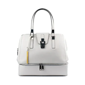 Women’s Metallic Lock Satchel Bag – Elegant White Luxury Handbag